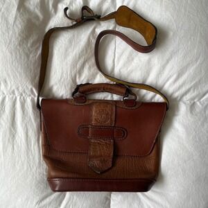 Geno D'Lucca Vintage Leather Croc Embossed Shoulder Bag Satchel Brown